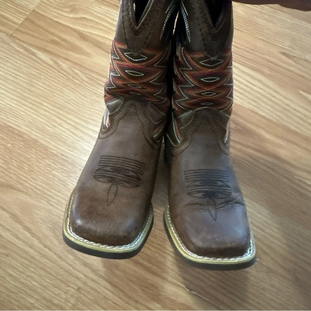 DURANGO BOYS' LIL REBEL PRO WESTERN BOOTS - SQUARE TOE Boys 13M Brown Orange Red